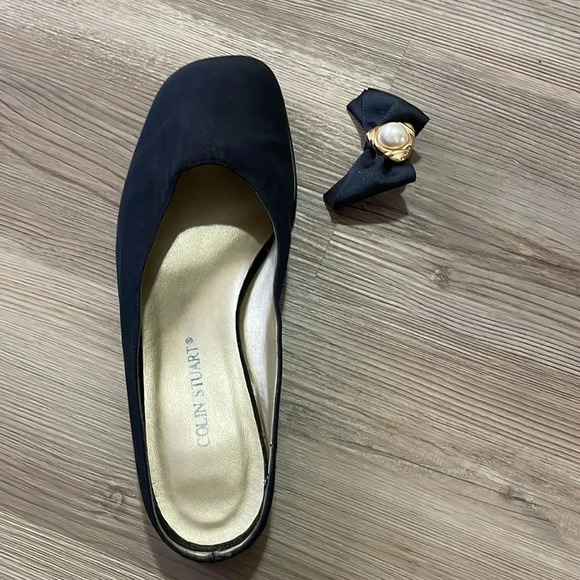 Colin Stuart slides Mules with removable bow/charm Black Square toe Size 6.5 - Picture 7 of 12